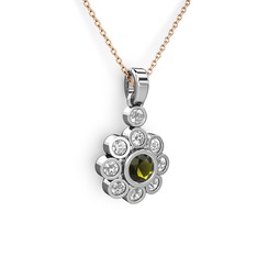 Elmas Çiçek Kolye - Swarovski ve peridot 14 ayar beyaz altın kolye (40 cm rose altın rolo zincir) #a2e74n