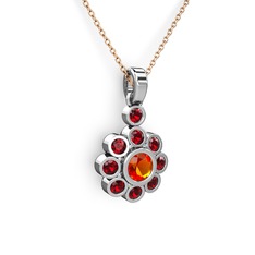 Elmas Çiçek Kolye - Garnet ve sitrin 925 ayar gümüş kolye (40 cm rose altın rolo zincir) #azfcsz