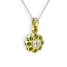 Elmas Çiçek Kolye - Peridot ve pırlanta 14 ayar altın kolye (0.5 karat, 40 cm beyaz altın rolo zincir) #cn4gw3