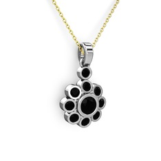 Elmas Çiçek Kolye - Siyah zirkon 925 ayar gümüş kolye (40 cm altın rolo zincir) #gerx6