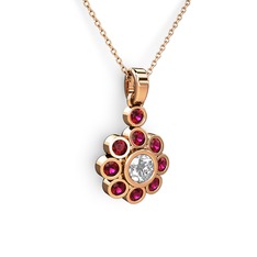 Rodolit garnet ve pırlanta 14 ayar rose altın kolye (0.5 karat, 40 cm rose altın rolo zincir)