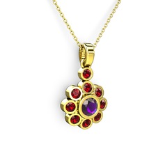 Elmas Çiçek Kolye - Garnet ve ametist 18 ayar altın kolye (40 cm gümüş rolo zincir) #ibjd65