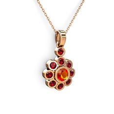 Elmas Çiçek Kolye - Garnet ve sitrin 925 ayar rose altın kaplama gümüş kolye (40 cm rose altın rolo zincir) #m82978