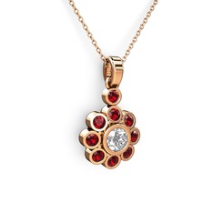 Elmas Çiçek Kolye - Garnet ve pırlanta 8 ayar rose altın kolye (0.5 karat, 40 cm rose altın rolo zincir) #mxee1w