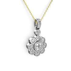 Elmas Çiçek Kolye - Beyaz zirkon ve elmas 8 ayar beyaz altın kolye (0.5 karat, 40 cm altın rolo zincir) #n64osb