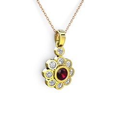 Elmas Çiçek Kolye - Pırlanta ve rodolit garnet 18 ayar altın kolye (0.54 karat, 40 cm rose altın rolo zincir) #o2i4w0