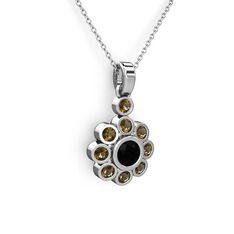 Elmas Çiçek Kolye - Dumanlı kuvars ve siyah zirkon 925 ayar gümüş kolye (40 cm beyaz altın rolo zincir) #pk2e4v