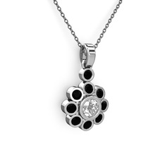 Elmas Çiçek Kolye - Siyah zirkon ve elmas 925 ayar gümüş kolye (0.5 karat, 40 cm gümüş rolo zincir) #reint8