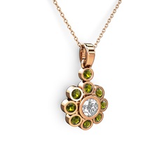 Peridot ve swarovski 14 ayar rose altın kolye (40 cm rose altın rolo zincir)