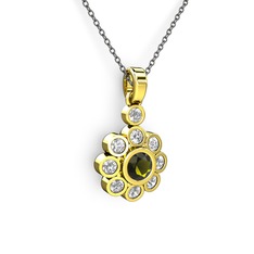 Elmas Çiçek Kolye - Swarovski ve peridot 925 ayar altın kaplama gümüş kolye (40 cm gümüş rolo zincir) #tazd3b