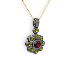 Elmas Çiçek Kolye - Peridot ve rodolit garnet 925 ayar siyah rodyum kaplama gümüş kolye (40 cm altın rolo zincir) #uehkx8