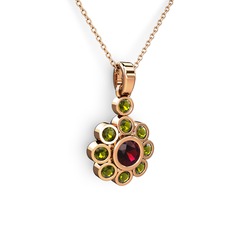 Elmas Çiçek Kolye - Peridot ve rodolit garnet 925 ayar rose altın kaplama gümüş kolye (40 cm gümüş rolo zincir) #wpoald