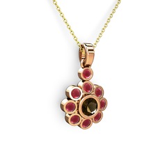 Elmas Çiçek Kolye - Kök yakut ve dumanlı kuvars 8 ayar rose altın kolye (40 cm altın rolo zincir) #x8syhi