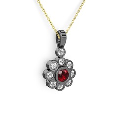 Elmas Çiçek Kolye - Swarovski ve garnet 925 ayar siyah rodyum kaplama gümüş kolye (40 cm altın rolo zincir) #zdgqqf