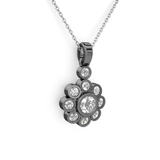 Elmas Çiçek Kolye - Swarovski ve beyaz zirkon 925 ayar siyah rodyum kaplama gümüş kolye (40 cm beyaz altın rolo zincir) #zr9qfr