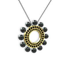 Velinda İnci Kolye - Siyah inci ve siyah zirkon 18 ayar altın kolye (40 cm gümüş rolo zincir) #1gw6nm8