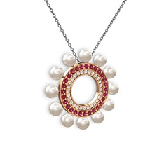 Velinda İnci Kolye - Inci, swarovski ve rodolit garnet 18 ayar rose altın kolye (40 cm gümüş rolo zincir) #eq1nqc