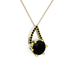 Tirian Kolye - Siyah zirkon 18 ayar altın kolye (40 cm rose altın rolo zincir) #14xaabz