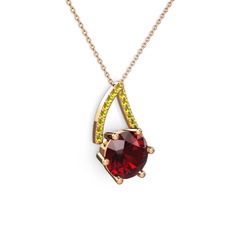 Garnet ve peridot 925 ayar rose altın kaplama gümüş kolye (40 cm rose altın rolo zincir)