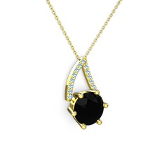 Tirian Kolye - Siyah zirkon ve akuamarin 8 ayar altın kolye (40 cm altın rolo zincir) #1nx68hd