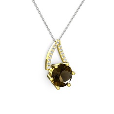 Tirian Kolye - Dumanlı kuvars ve pırlanta 8 ayar altın kolye (0.24 karat, 40 cm gümüş rolo zincir) #45p65g