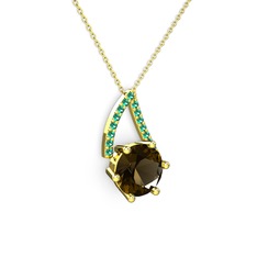 Tirian Kolye - Dumanlı kuvars ve yeşil kuvars 14 ayar altın kolye (40 cm gümüş rolo zincir) #9lo3f0