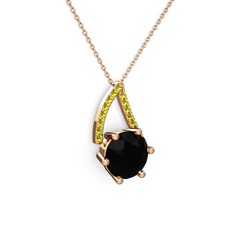 Tirian Kolye - Siyah zirkon ve peridot 18 ayar rose altın kolye (40 cm rose altın rolo zincir) #a3oejd