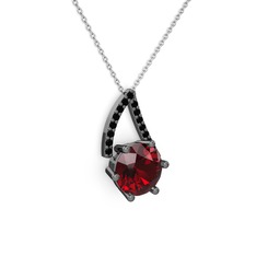 Garnet ve siyah zirkon 925 ayar siyah rodyum kaplama gümüş kolye (40 cm gümüş rolo zincir)