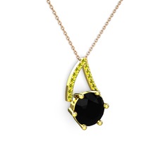 Tirian Kolye - Siyah zirkon ve peridot 8 ayar altın kolye (40 cm gümüş rolo zincir) #q15sjq