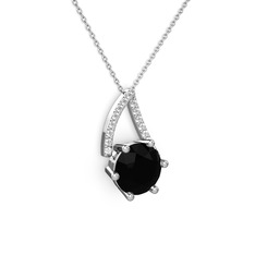 Tirian Kolye - Siyah zirkon ve beyaz zirkon 925 ayar gümüş kolye (40 cm gümüş rolo zincir) #xr50t9