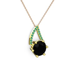 Tirian Kolye - Siyah zirkon ve yeşil kuvars 8 ayar altın kolye (40 cm rose altın rolo zincir) #zbd7on