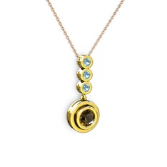Belinda Kolye - Dumanlı kuvars ve akuamarin 14 ayar altın kolye (40 cm rose altın rolo zincir) #11epon7