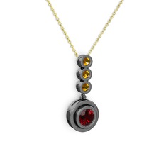 Belinda Kolye - Garnet ve sitrin 925 ayar siyah rodyum kaplama gümüş kolye (40 cm altın rolo zincir) #16chw6n