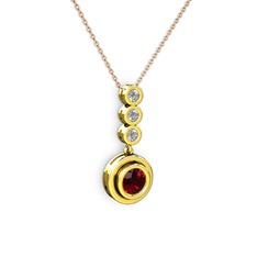 Belinda Kolye - Garnet ve swarovski 14 ayar altın kolye (40 cm rose altın rolo zincir) #16r52jx