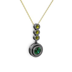 Belinda Kolye - Yeşil kuvars ve peridot 925 ayar siyah rodyum kaplama gümüş kolye (40 cm altın rolo zincir) #17wd23x