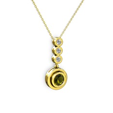 Peridot ve beyaz zirkon 14 ayar altın kolye (40 cm altın rolo zincir)