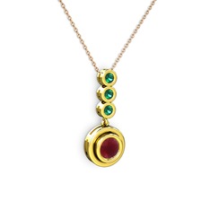 Belinda Kolye - Kök yakut ve yeşil kuvars 8 ayar altın kolye (40 cm rose altın rolo zincir) #1fugdur