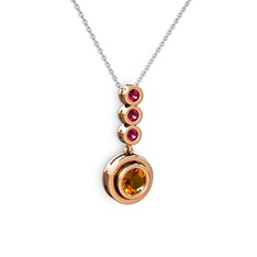 Sitrin ve rodolit garnet 18 ayar rose altın kolye (40 cm gümüş rolo zincir)