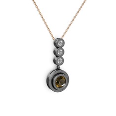 Belinda Kolye - Dumanlı kuvars ve beyaz zirkon 925 ayar siyah rodyum kaplama gümüş kolye (40 cm rose altın rolo zincir) #1kqwon4