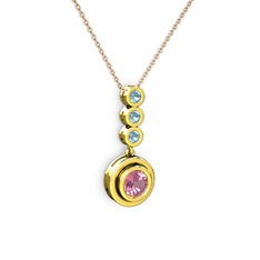 Belinda Kolye - Pembe kuvars ve akuamarin 18 ayar altın kolye (40 cm rose altın rolo zincir) #1pq0gna