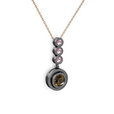 Belinda Kolye - Dumanlı kuvars ve pembe kuvars 925 ayar siyah rodyum kaplama gümüş kolye (40 cm rose altın rolo zincir) #1pt2d46