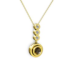 Belinda Kolye - Dumanlı kuvars ve elmas 8 ayar altın kolye (0.33 karat, 40 cm gümüş rolo zincir) #1ry0dkm