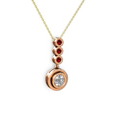 Beyaz zirkon ve garnet 14 ayar rose altın kolye (40 cm altın rolo zincir)