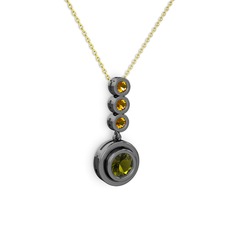 Belinda Kolye - Peridot ve sitrin 925 ayar siyah rodyum kaplama gümüş kolye (40 cm altın rolo zincir) #1ua12a2