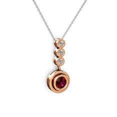 Rodolit garnet ve beyaz zirkon 18 ayar rose altın kolye (40 cm beyaz altın rolo zincir)