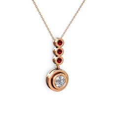 Beyaz zirkon ve garnet 14 ayar rose altın kolye (40 cm rose altın rolo zincir)