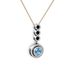 Belinda Kolye - Akuamarin ve siyah zirkon 925 ayar gümüş kolye (40 cm rose altın rolo zincir) #2eya7q