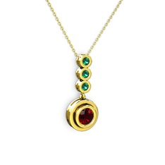 Belinda Kolye - Garnet ve yeşil kuvars 18 ayar altın kolye (40 cm altın rolo zincir) #3g4o49