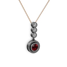 Belinda Kolye - Garnet ve swarovski 925 ayar siyah rodyum kaplama gümüş kolye (40 cm gümüş rolo zincir) #exwa3j