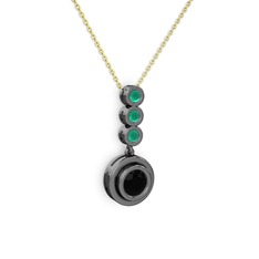 Belinda Kolye - Siyah zirkon ve kök zümrüt 925 ayar siyah rodyum kaplama gümüş kolye (40 cm altın rolo zincir) #houytl